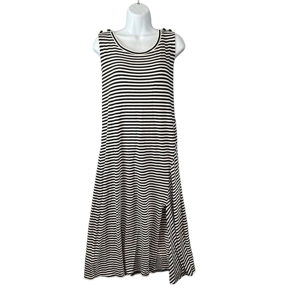 Karl Lagerfeld Midi Dress Sleeveless Black White Stripe Size XL Casual Chic